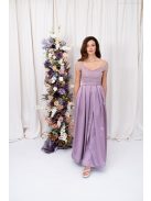 Inez - romantické, saténové maxi šaty s nariaseným topom a trblietavým tylom, v staroružovej farbe