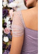 Inez - romantické, saténové maxi šaty s nariaseným topom a trblietavým tylom, v staroružovej farbe