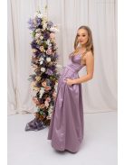 Zenina - saténové maxi šaty s výstrihom do V a špagetovými ramienkami, v staroružovej farbe