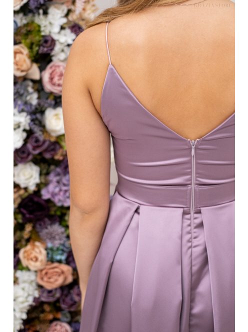 Zenina - saténové maxi šaty s výstrihom do V a špagetovými ramienkami, v staroružovej farbe