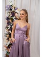 Zenina - saténové maxi šaty s výstrihom do V a špagetovými ramienkami, v staroružovej farbe