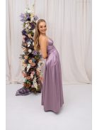 Zenina - saténové maxi šaty s výstrihom do V a špagetovými ramienkami, v staroružovej farbe