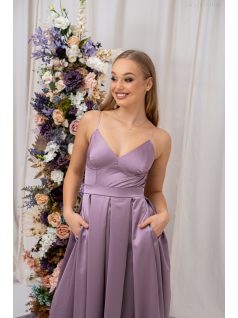   Zenina - saténové maxi šaty s výstrihom do V a špagetovými ramienkami, v staroružovej farbe