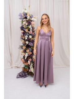   Zenina - saténové maxi šaty s výstrihom do V a špagetovými ramienkami, v staroružovej farbe