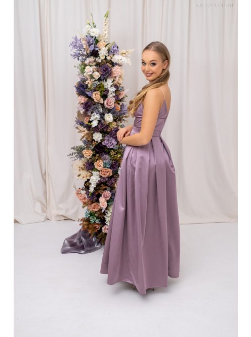 Zenina - saténové maxi šaty s výstrihom do V a špagetovými ramienkami, v staroružovej farbe