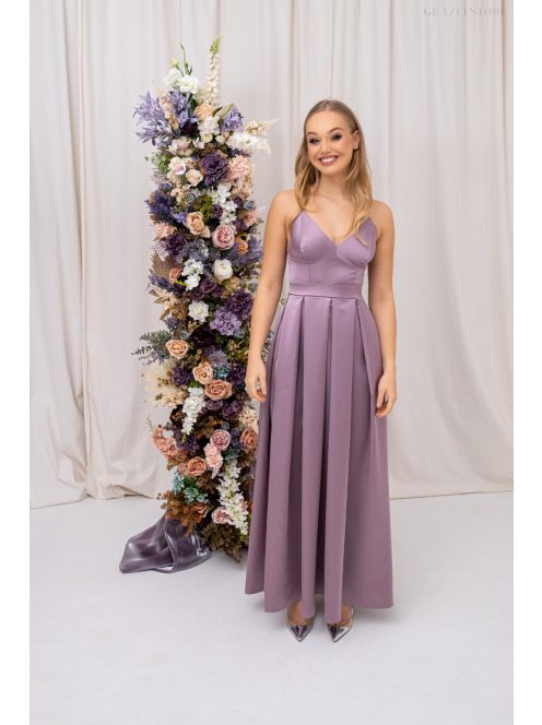 Zenina - saténové maxi šaty s výstrihom do V a špagetovými ramienkami, v staroružovej farbe