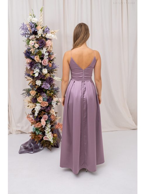 Zenina - saténové maxi šaty s výstrihom do V a špagetovými ramienkami, v staroružovej farbe