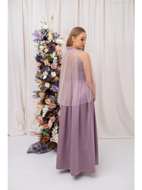 Pandóra - tylový plášť so štrasovými kamienkami, v staroružovej farbe