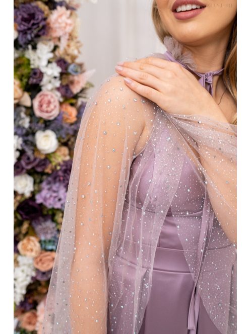 Pandóra - tylový plášť so štrasovými kamienkami, v staroružovej farbe