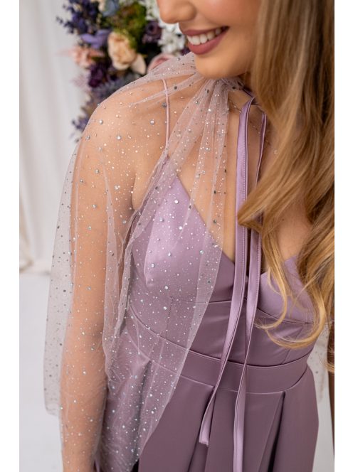 Pandóra - tylový plášť so štrasovými kamienkami, v staroružovej farbe