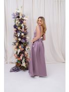 Gyöngy - saténové maxi šaty s trblietavým topom, s odhaleným chrbtom do V, v staroružovej farbe