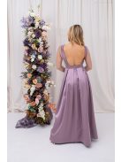 Gyöngy - saténové maxi šaty s trblietavým topom, s odhaleným chrbtom do V, v staroružovej farbe