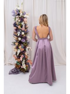   Gyöngy - saténové maxi šaty s trblietavým topom, s odhaleným chrbtom do V, v staroružovej farbe