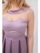 Gyöngy - saténové maxi šaty s trblietavým topom, s odhaleným chrbtom do V, v staroružovej farbe