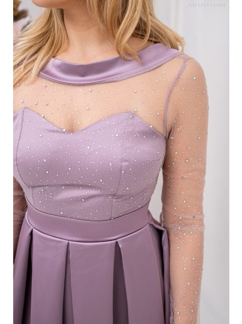 Gyöngy - saténové maxi šaty s trblietavým topom, s odhaleným chrbtom do V, v staroružovej farbe