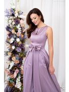 Manka - bezrukávové, saténové maxi šaty, zdobené mašľou v páse, v staroružovej farbe