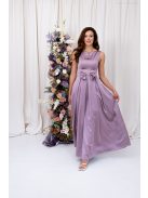 Manka - bezrukávové, saténové maxi šaty, zdobené mašľou v páse, v staroružovej farbe