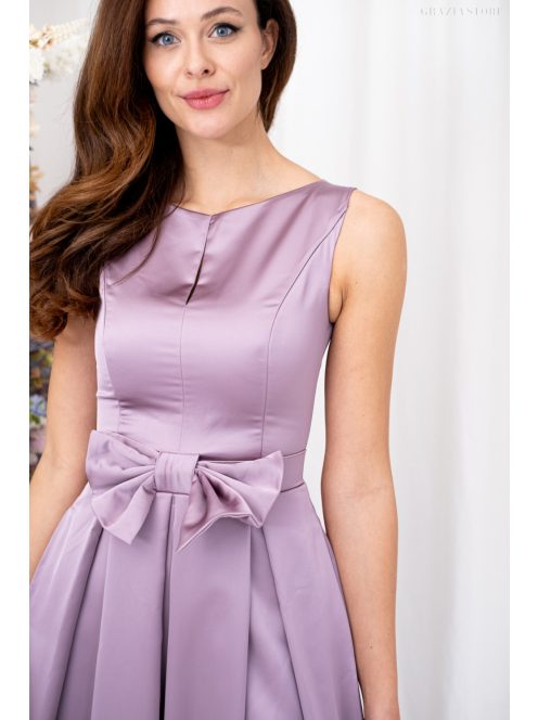 Manka - bezrukávové, saténové maxi šaty, zdobené mašľou v páse, v staroružovej farbe