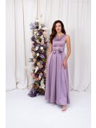 Manka - bezrukávové, saténové maxi šaty, zdobené mašľou v páse, v staroružovej farbe