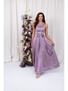   Manka - bezrukávové, saténové maxi šaty, zdobené mašľou v páse, v staroružovej farbe