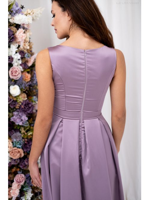 Manka - bezrukávové, saténové maxi šaty, zdobené mašľou v páse, v staroružovej farbe