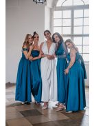 Dália - saténové maxi šaty so zaväzovaním na chrbte, v petrolejovej modrej farbe