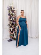 Dália - saténové maxi šaty so zaväzovaním na chrbte, v petrolejovej modrej farbe