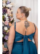 Dália - saténové maxi šaty so zaväzovaním na chrbte, v petrolejovej modrej farbe