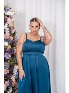 Dália - saténové maxi šaty so zaväzovaním na chrbte, v petrolejovej modrej farbe