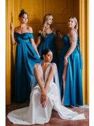 Dália - saténové maxi šaty so zaväzovaním na chrbte, v petrolejovej modrej farbe