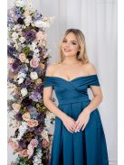 Audrey - maxi šaty so srdiečkovým výstrihom,  zo saténového materiálu, v petrolejovej modrej farbe