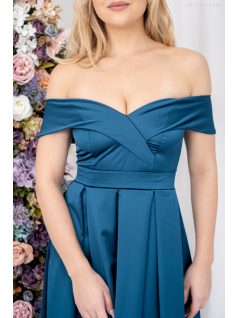   Audrey - maxi šaty so srdiečkovým výstrihom,  zo saténového materiálu, v petrolejovej modrej farbe