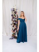 Audrey - maxi šaty so srdiečkovým výstrihom,  zo saténového materiálu, v petrolejovej modrej farbe