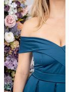 Audrey - maxi šaty so srdiečkovým výstrihom,  zo saténového materiálu, v petrolejovej modrej farbe