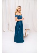 Inez - romantické maxi šaty s nariaseným topom a trblietavým tylom, v petrolejovej modrej farbe