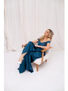 Inez - romantické maxi šaty s nariaseným topom a trblietavým tylom, v petrolejovej modrej farbe