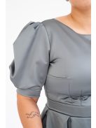 Andrea - saténové maxi šaty s pufovanými rukávmi a špeciálnym vykrojeným chrbtom, v zeleno-sivej farbe