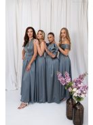 Andrea - saténové maxi šaty s pufovanými rukávmi a špeciálnym vykrojeným chrbtom, v zeleno-sivej farbe