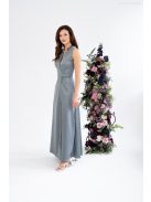 Írisz - maxi šaty bez rukávov so špeciálnym výstrihom, zo saténového materiálu, v zeleno-sivej farbe