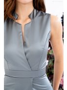 Írisz - maxi šaty bez rukávov so špeciálnym výstrihom, zo saténového materiálu, v zeleno-sivej farbe