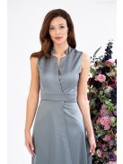 Írisz - maxi šaty bez rukávov so špeciálnym výstrihom, zo saténového materiálu, v zeleno-sivej farbe