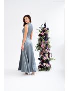 Írisz - maxi šaty bez rukávov so špeciálnym výstrihom, zo saténového materiálu, v zeleno-sivej farbe