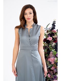   Írisz - maxi šaty bez rukávov so špeciálnym výstrihom, zo saténového materiálu, v zeleno-sivej farbe