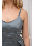 Chloe - saténové maxi šaty s tenkými ramienkami a srdiečkovým výstrihom, v zeleno-sivej farbe