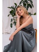 Chloe - saténové maxi šaty s tenkými ramienkami a srdiečkovým výstrihom, v zeleno-sivej farbe