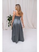 Chloe - saténové maxi šaty s tenkými ramienkami a srdiečkovým výstrihom, v zeleno-sivej farbe