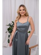 Chloe - saténové maxi šaty s tenkými ramienkami a srdiečkovým výstrihom, v zeleno-sivej farbe