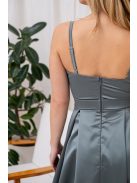 Chloe - saténové maxi šaty s tenkými ramienkami a srdiečkovým výstrihom, v zeleno-sivej farbe