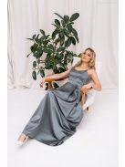 Chloe - saténové maxi šaty s tenkými ramienkami a srdiečkovým výstrihom, v zeleno-sivej farbe