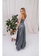 Chloe - saténové maxi šaty s tenkými ramienkami a srdiečkovým výstrihom, v zeleno-sivej farbe